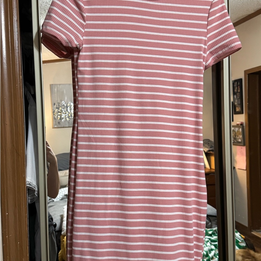 SHEIN Pink and White Striped Mini Dress